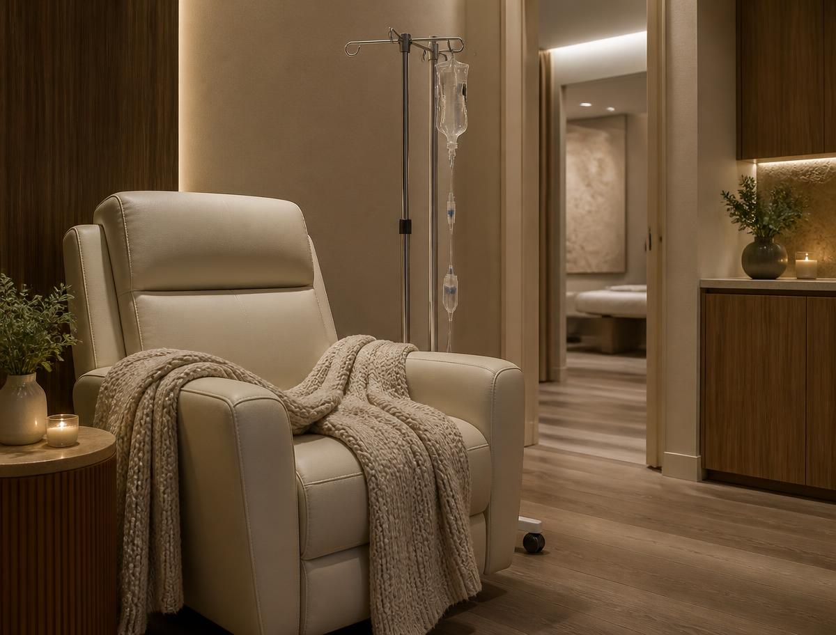 Spa recliner with IV drip pole | medhaus health